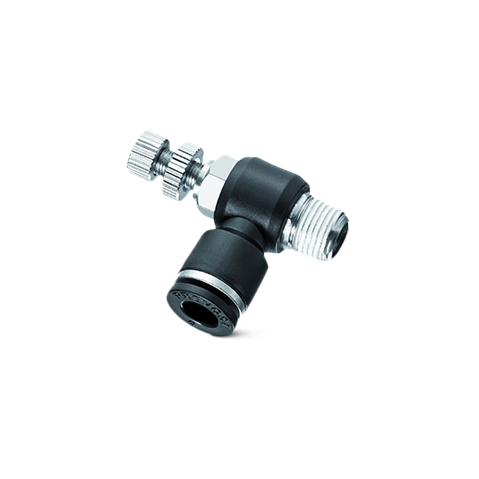 90° regulator pretoka z gumbom, BI reguliran, konusni navoj